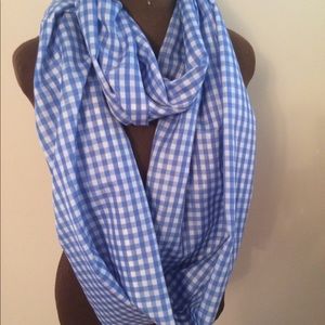 Handmade Medium Blue/White Gingham Infinity Scarf